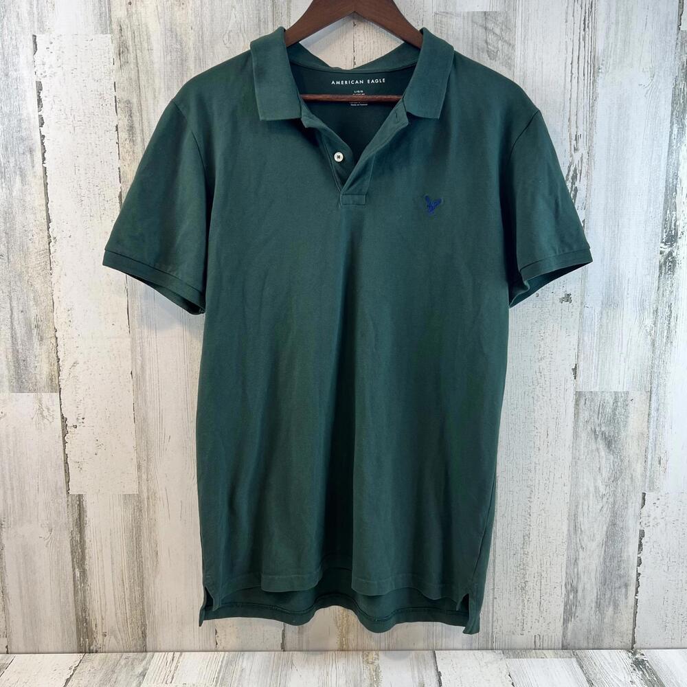 Men's American Eagle - Short Sleeve Dark Green Polo - 97% Cotton - SZ L